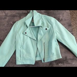 Kids mint green leather jacket